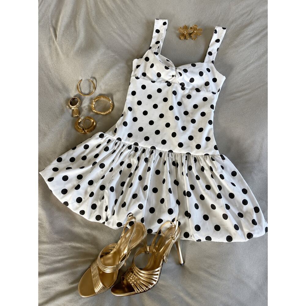 ZARA Polka Dot Balloon Mini Dress NWT Sweetheart Neck European Summer Dress M L - Picture 15 of 16